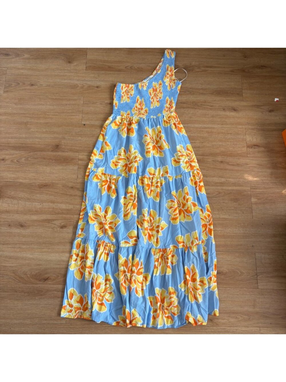 Able The Label Asymmetrical Strap Sleeveless Maxi Dress Floral Women’s Sz M